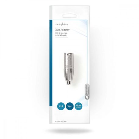 XLR adapter | XLR 3-Tűs Dugasz | RCA Aljzat | Nikkelezett | Egyenes | Fém | Ezüst | 10 db | Boríték