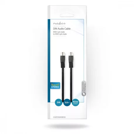 DIN audio kábel | DIN 5 Tűs Dugasz | DIN 5 Tűs Dugasz | Nikkelezett | 3.00 m | Kerek | PVC | Fekete | Boríték