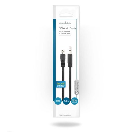 DIN audio kábel | DIN 5 Tűs Dugasz | 3.5 mm Dugasz | Nikkelezett | 1.00 m | Kerek | PVC | Fekete | Boríték