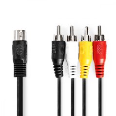   DIN audio kábel | DIN 5 Tűs Dugasz | 4x RCA Dugasz | Nikkelezett | 1.00 m | Kerek | PVC | Fekete | Boríték