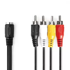   DIN audio kábel | DIN 5-Pin Aljzat | 4x RCA Dugasz | Nikkelezett | 0.20 m | Kerek | PVC | Fekete | Boríték