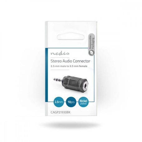 Sztereó audio adapter | 2.5 mm Dugasz | 3.5 mm Aljzat | Nikkelezett | Egyenes | ABS | Fekete | 10 db | Műanyag Zacskó