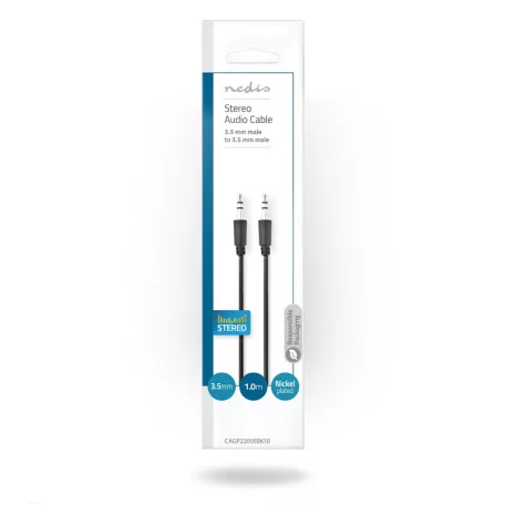 Sztereó audiokábel | 3.5 mm Dugasz | 3.5 mm Dugasz | Nikkelezett | 1.00 m | Kerek | Fekete | Műanyag Zacskó