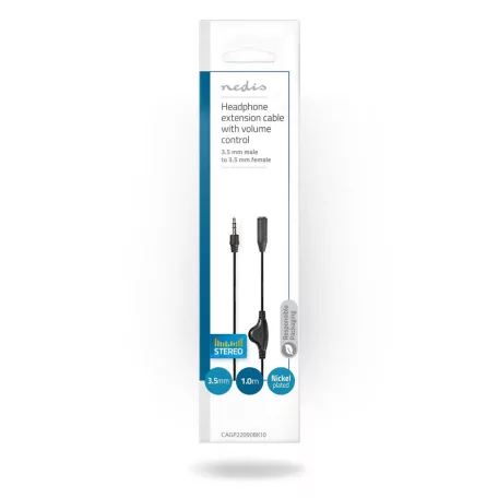 Sztereó audiokábel | 3.5 mm Dugasz | 3.5 mm Aljzat | Nikkelezett | 1.00 m | Kerek | Boríték