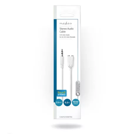 Sztereó audiokábel | 3.5 mm Dugasz | 2 db 3.5 mm-es Aljzat | Nikkelezett | 0.20 m | Kerek | Fehér | Boríték