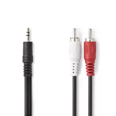   Sztereó audiokábel | 3.5 mm Dugasz | 2x RCA Dugasz | Nikkelezett | 5.00 m | Kerek | Fekete | Boríték