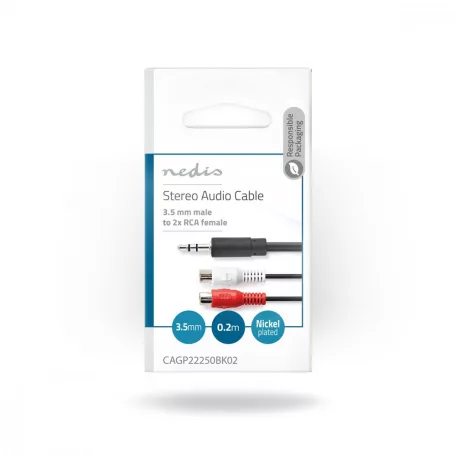 Sztereó audiokábel | 3.5 mm Dugasz | 2x RCA Aljzat | Nikkelezett | 0.20 m | Kerek | Műanyag Zacskó