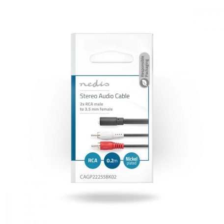 Sztereó audiokábel | 2x RCA Dugasz | 3.5 mm Aljzat | Nikkelezett | 0.20 m | Kerek | Műanyag Zacskó