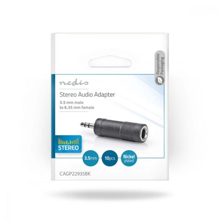 Sztereó audio adapter | 3.5 mm Dugasz | 6.35 mm Aljzat | Nikkelezett | Egyenes | ABS | Fekete | 10 db | Műanyag Zacskó