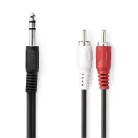 Sztereó audiokábel | 6.35 mm Dugasz | 2x RCA Dugasz | Nikkelezett | 2.00 m | Kerek | Műanyag Zacskó