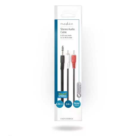 Sztereó audiokábel | 6.35 mm Dugasz | 2x RCA Dugasz | Nikkelezett | 2.00 m | Kerek | Műanyag Zacskó