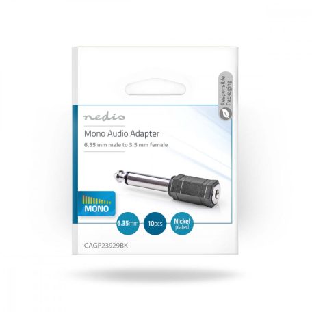 Mono audio adapter | 6.35 mm Dugasz | 3.5 mm Aljzat | Nikkelezett | Egyenes | ABS | Fekete | 10 db | Boríték