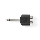 Sztereó audio adapter | 6.35 mm Dugasz | 2x RCA Aljzat | Nikkelezett | Egyenes | ABS | Fekete | 10 db | Műanyag Zacskó