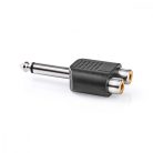 Sztereó audio adapter | 6.35 mm Dugasz | 2x RCA Aljzat | Nikkelezett | Egyenes | ABS | Fekete | 10 db | Műanyag Zacskó