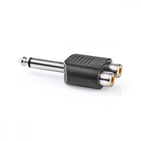 Sztereó audio adapter | 6.35 mm Dugasz | 2x RCA Aljzat | Nikkelezett | Egyenes | ABS | Fekete | 10 db | Műanyag Zacskó