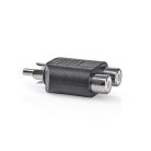 Mélynyomó adapter | RCA Dugasz | 2x RCA Aljzat | Nikkelezett | Egyenes | ABS | Fekete | 10 db | Műanyag Zacskó