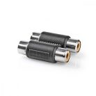 Sztereó audio adapter | 2x RCA Aljzat | 2x RCA Aljzat | Nikkelezett | Egyenes | ABS | Fekete | 10 db | Boríték