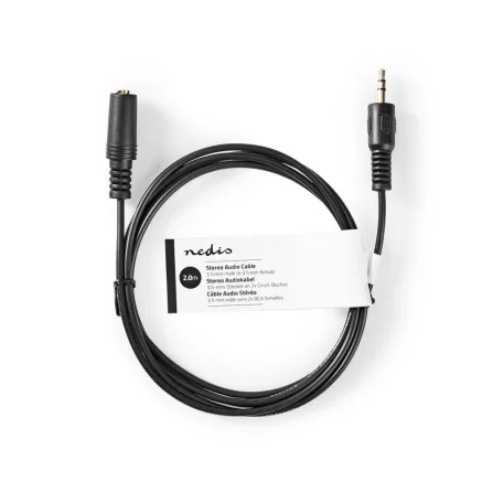 Sztereó audiokábel | 3.5 mm Dugasz | 3.5 mm Aljzat | Nikkelezett | 2.00 m | Kerek | Fekete | Papírfüles