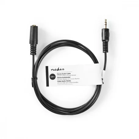 Sztereó audiokábel | 3.5 mm Dugasz | 3.5 mm Aljzat | Nikkelezett | 3.00 m | Kerek | Fekete | Papírfüles