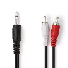   Sztereó audiokábel | 3.5 mm Dugasz | 2x RCA Dugasz | Nikkelezett | 1.50 m | Kerek | Fekete | Papírfüles