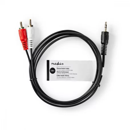 Sztereó audiokábel | 3.5 mm Dugasz | 2x RCA Dugasz | Nikkelezett | 1.50 m | Kerek | Fekete | Papírfüles