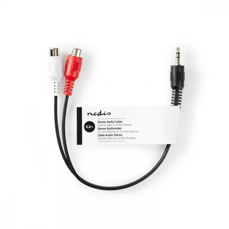 Sztereó audiokábel | 3.5 mm Dugasz | 2x RCA Aljzat | Nikkelezett | 0.20 m | Kerek | Fekete | Papírfüles