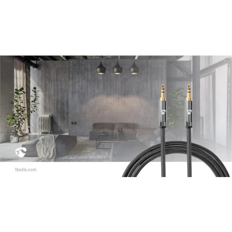 Sztereó audiokábel | 3.5 mm Dugasz | 3.5 mm Dugasz | Aranyozott | 1.00 m | Kerek | Antracit / Gun Metal Szürke | Ablakos Fedő Doboz
