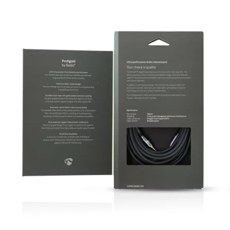 Sztereó audiokábel | 3.5 mm Dugasz | 3.5 mm Dugasz | Aranyozott | 5.00 m | Kerek | Gun Metal Szürke / Szürke | Ablakos Fedő Doboz