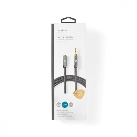 Sztereó audiokábel | 3.5 mm Dugasz | 3.5 mm Aljzat | Aranyozott | 3.00 m | Kerek | Gun Metal Szürke / Szürke | Ablakos Fedő Doboz