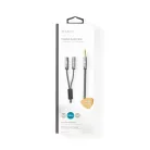 Sztereó audiokábel | 3.5 mm Dugasz | 2 db 3.5 mm-es Aljzat | Aranyozott | 0.20 m | Kerek | Gun Metal Szürke / Szürke | Ablakos Fedő Doboz