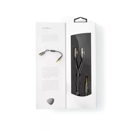 Sztereó audiokábel | 3.5 mm Dugasz | 2 db 3.5 mm-es Aljzat | Aranyozott | 0.20 m | Kerek | Gun Metal Szürke / Szürke | Ablakos Fedő Doboz