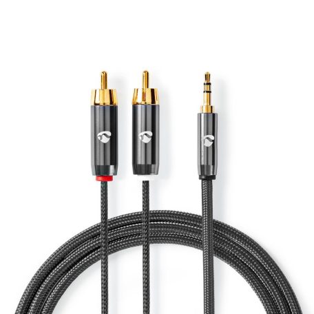 Sztereó audiokábel | 3.5 mm Dugasz | 2x RCA Dugasz | Aranyozott | 1.00 m | Kerek | Gun Metal Szürke / Szürke | Ablakos Fedő Doboz