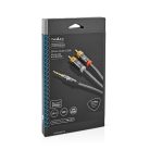 Sztereó audiokábel | 3.5 mm Dugasz | 2x RCA Dugasz | Aranyozott | 1.00 m | Kerek | Gun Metal Szürke / Szürke | Ablakos Fedő Doboz
