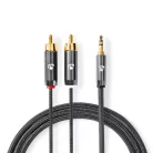 Sztereó audiokábel | 3.5 mm Dugasz | 2x RCA Dugasz | Aranyozott | 2.00 m | Kerek | Gun Metal Szürke / Szürke | Ablakos Fedő Doboz