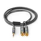 Sztereó audiokábel | 3.5 mm Dugasz | 2x RCA Dugasz | Aranyozott | 2.00 m | Kerek | Gun Metal Szürke / Szürke | Ablakos Fedő Doboz