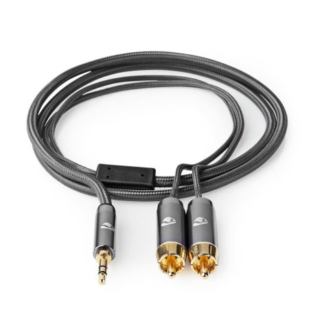 Sztereó audiokábel | 3.5 mm Dugasz | 2x RCA Dugasz | Aranyozott | 5.00 m | Kerek | Gun Metal Szürke | Ablakos Fedő Doboz