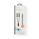 Sztereó audiokábel | 3.5 mm Dugasz | 2x RCA Aljzat | Aranyozott | 0.20 m | Kerek | Gun Metal Szürke / Szürke | Ablakos Fedő Doboz