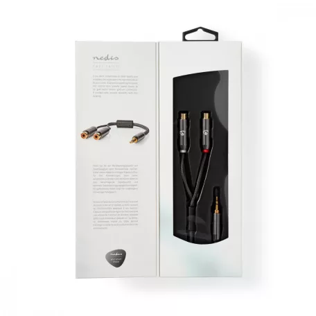 Sztereó audiokábel | 3.5 mm Dugasz | 2x RCA Aljzat | Aranyozott | 0.20 m | Kerek | Gun Metal Szürke / Szürke | Ablakos Fedő Doboz