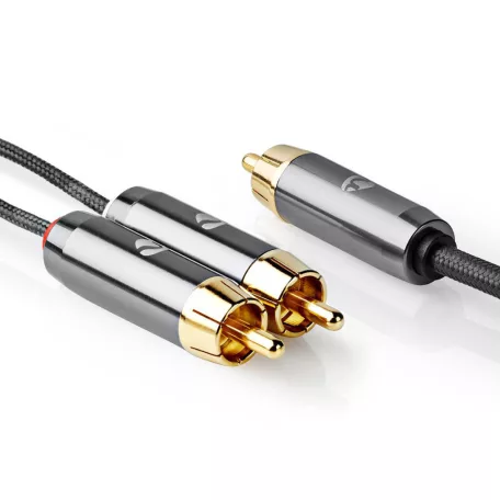 Mélynyomó kábel | RCA Dugasz | 2x RCA Dugasz | Aranyozott | 3.00 m | Kerek | 4.5 mm | Gun Metal Szürke / Szürke | Ablakos Fedő Doboz