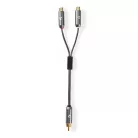 Mélynyomó kábel | RCA Dugasz | 2x RCA Aljzat | Aranyozott | 0.20 m | Kerek | 4.5 mm | Gun Metal Szürke | Ablakos Fedő Doboz