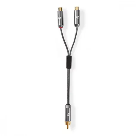 Mélynyomó kábel | RCA Dugasz | 2x RCA Aljzat | Aranyozott | 0.20 m | Kerek | 4.5 mm | Gun Metal Szürke | Ablakos Fedő Doboz