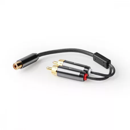 Mélynyomó kábel | 2x RCA Dugasz | RCA Aljzat | Aranyozott | 0.20 m | Kerek | 4.5 mm | Antracit / Gun Metal Szürke | Ablakos Fedő Doboz
