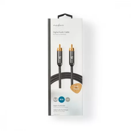 Digitális Audio Kábel | RCA Dugasz | RCA Dugasz | Aranyozott | 1.00 m | Kerek | Pamut | Gun Metal Szürke | Ablakos Fedő Doboz