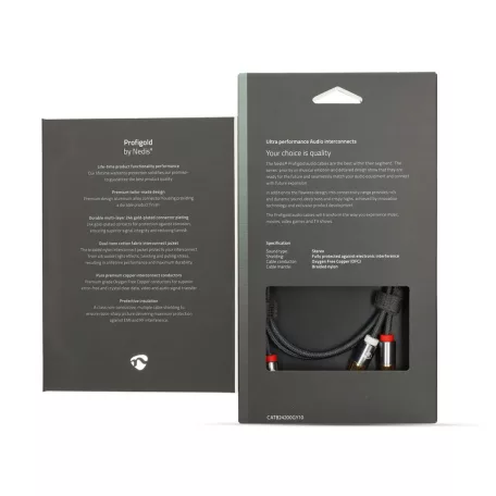 Sztereó audiokábel | 2x RCA Dugasz | 2x RCA Dugasz | Aranyozott | 1.00 m | Kerek | Gun Metal Szürke / Szürke | Ablakos Fedő Doboz