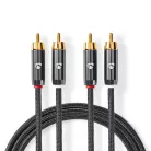 Sztereó audiokábel | 2x RCA Dugasz | 2x RCA Dugasz | Aranyozott | 5.00 m | Kerek | Gun Metal Szürke / Szürke | Ablakos Fedő Doboz