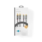 Sztereó audiokábel | 2x RCA Dugasz | 2x RCA Aljzat | Aranyozott | 2.00 m | Kerek | Gun Metal Szürke / Szürke | Ablakos Fedő Doboz
