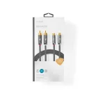 Sztereó audiokábel | 2x RCA Dugasz | 2x RCA Aljzat | Aranyozott | 5.00 m | Kerek | Gun Metal Szürke / Szürke | Ablakos Fedő Doboz