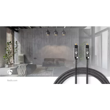 Optikai Audió Kábel | TosLink Dugasz | TosLink Dugasz | 1.00 m | Kerek | Pamut | Gun Metal Szürke | Ablakos Fedő Doboz