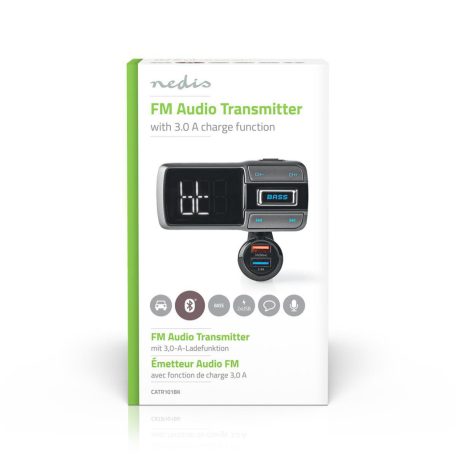 Car Audio FM Transmitter | Hattyúnyak | Kéz nélküli hívás | 2.0 " | LCD Képernyő | Bluetooth® | QC 3.0 / 5.0 V DC / 2.4 A | Gyors töltés | Basszus kiemelés | Google Assistant / Siri | Fekete / Szürke