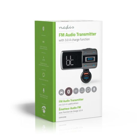 Car Audio FM Transmitter | Hattyúnyak | Kéz nélküli hívás | 2.0 " | LCD Képernyő | Bluetooth® | QC 3.0 / 5.0 V DC / 2.4 A | Gyors töltés | Basszus kiemelés | Google Assistant / Siri | Fekete / Szürke